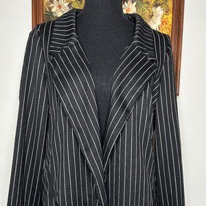 Haute Monde Los Angeles Open Front Blazer Women's L Collared Black Stripe